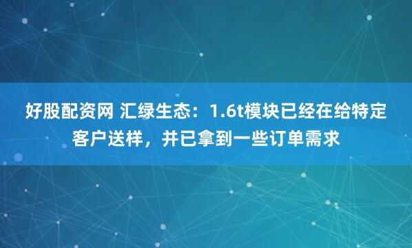 好股配资网 汇绿生态：1.6t模块已经在给特定客户送样，并已拿到一些订单需求